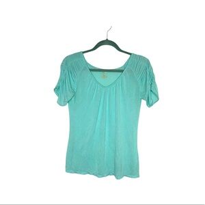 JENNIFER LOPEZ Mint Green V-Neck Short Sleeve Top with Shoulder Ruching S